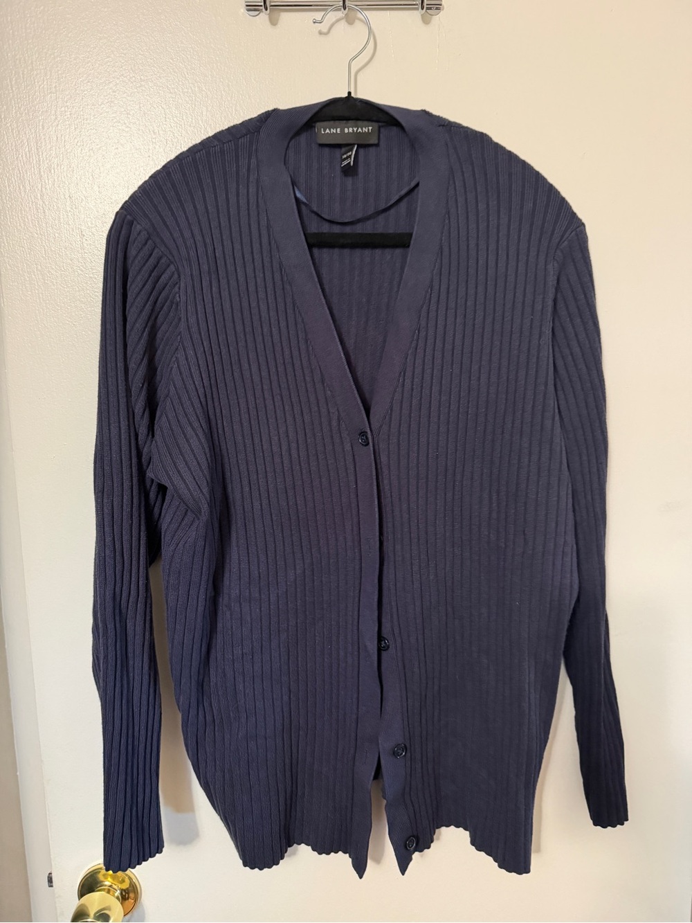 Lane Bryant Navy Ribbed Button-Front Cardigan
